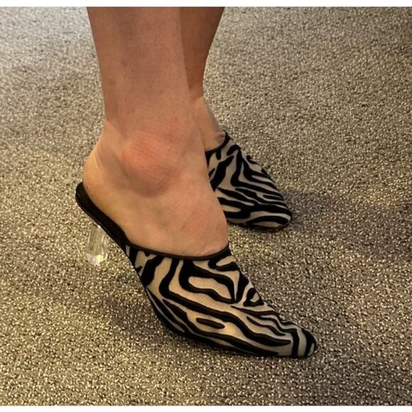 Neous Electra 65mm Mules Slides Heels Black Velvet Cream Mesh Clear Heel 36.5 - Picture 3 of 16